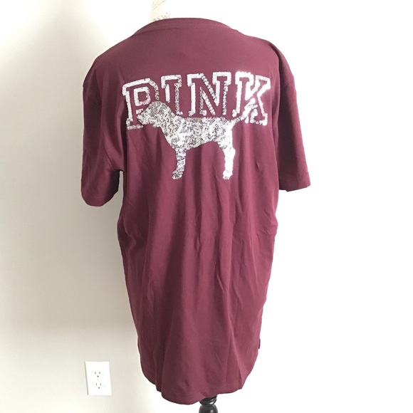 PINK VS Campus Sequins Short Sleeve Tee Top New With Tag - Picture 1 of 14